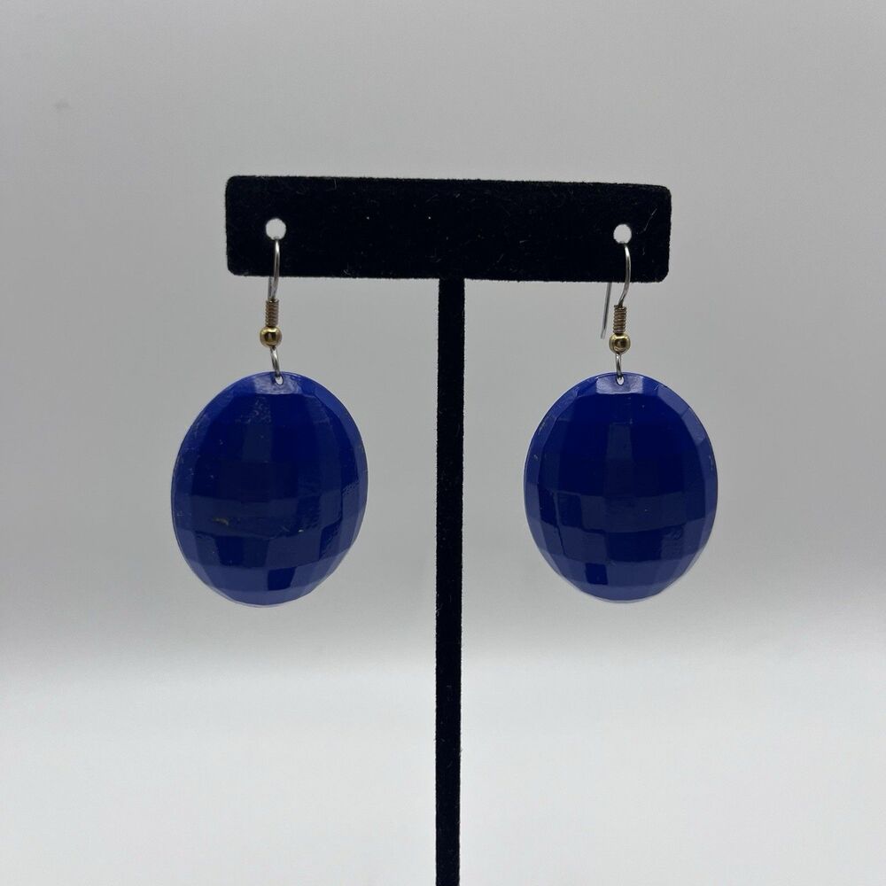 Retro Vintage 1980s Blue Contemporary Metal Earrings Disco Ball Dome Costume